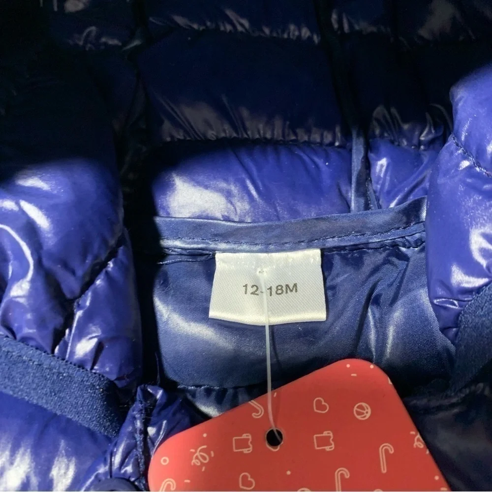 New Baby Down 3D Hooded Eared bear coat puffer 12-18 mths blue BNWT.